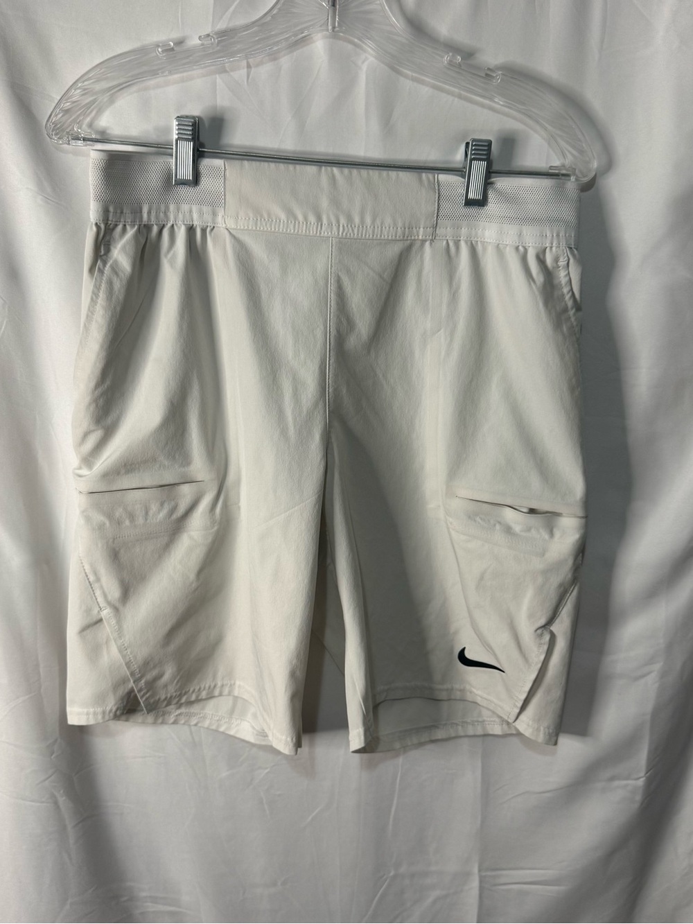 Nike Men’s White Athletic tennis Shorts with Black Swoosh